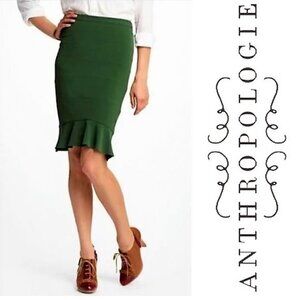 Anthropologie HD IN PARIS Flounce Hem Pencil Skirt Womens 4 Green $128 Ruffle
